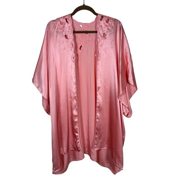 Vintage Natori Satin Embroidered Blush Pink Short One size Robe Romantic - Picture 1 of 8